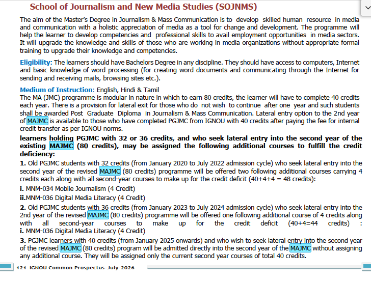 IGNOU MAJMC JULY 2026 ADMISSION
